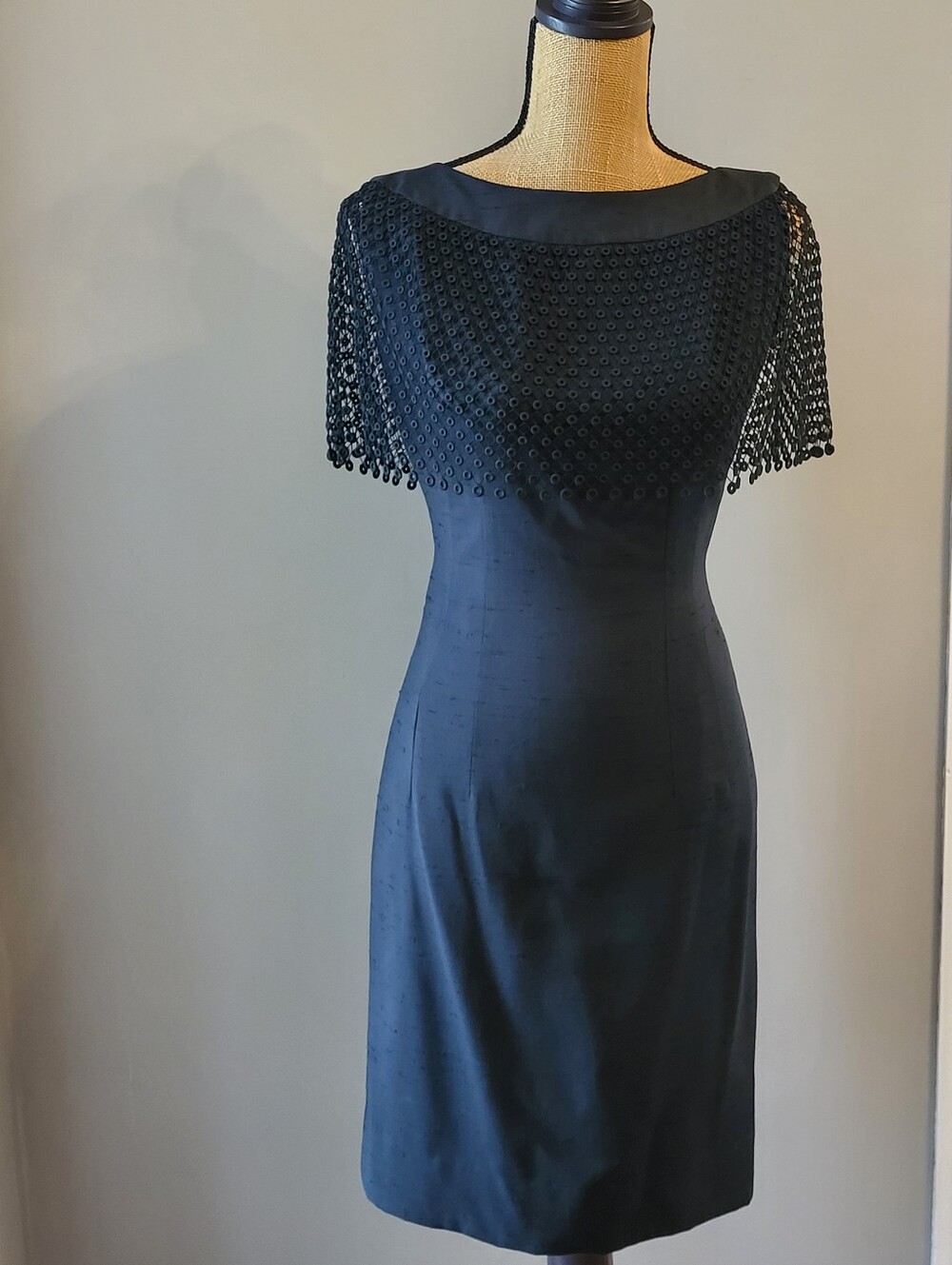 Claralura Original California 60s Balck Shantung Silk Coctail Dress Sz 6